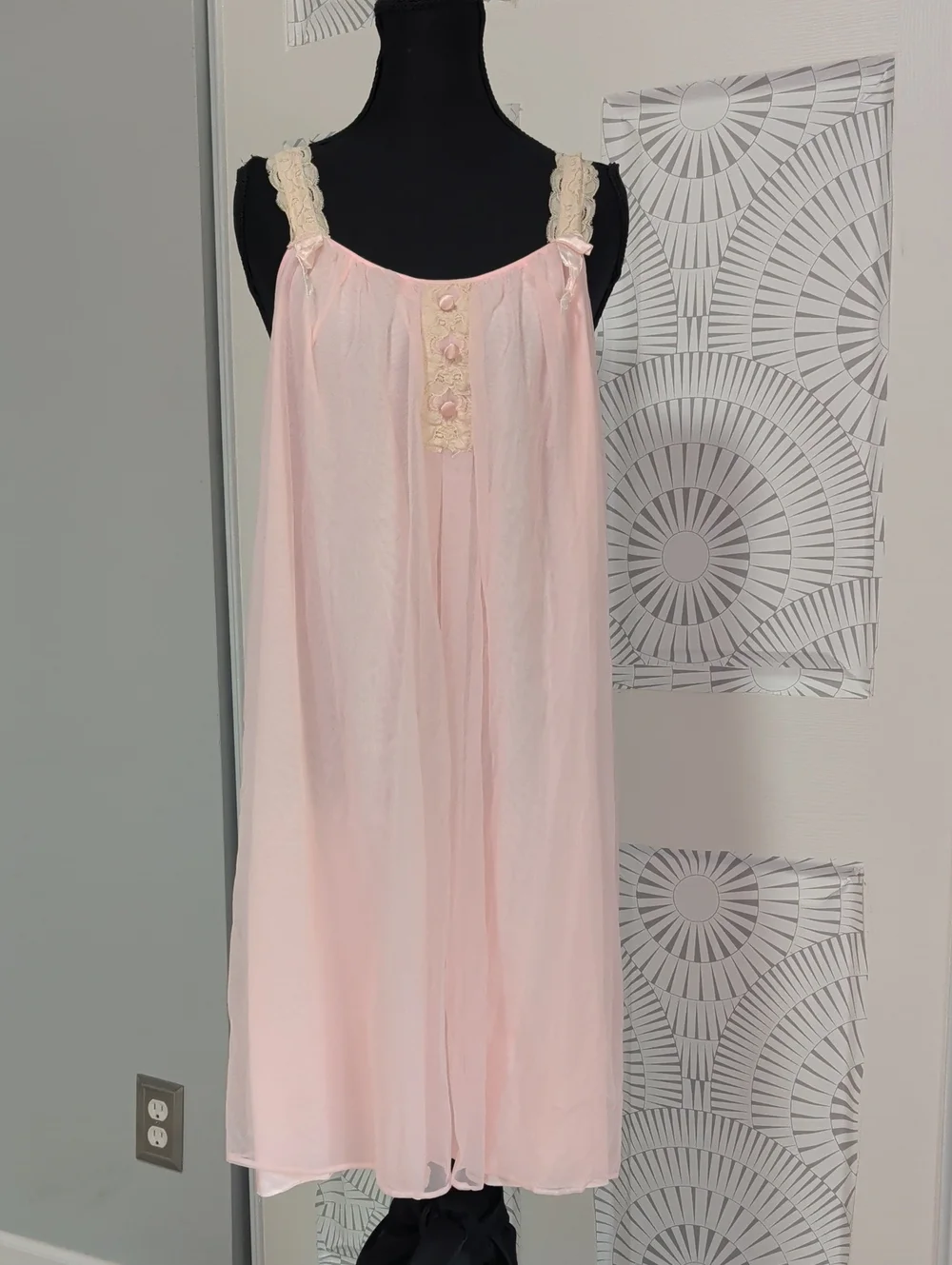 Vintage 1960's Sheer Pink Lace-Trim Nightgown